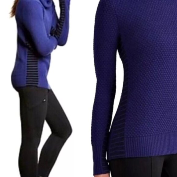 Athleta Merino Extra Fine Wool Sweater- Cobalt Blue & Black, Size Large - Picture 8 of 12